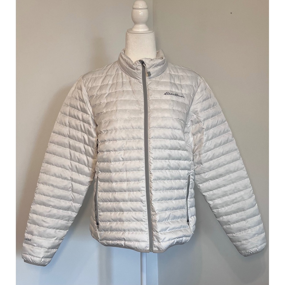 Eddie Bauer Microlight Down Packable Jacket Womens Large White Puffer Gorpcore